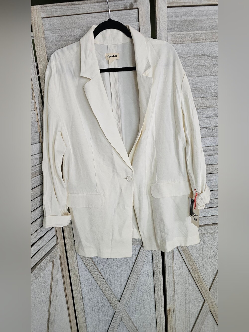 Open Edit Women's Ivory Relaxed Oversized Blazer